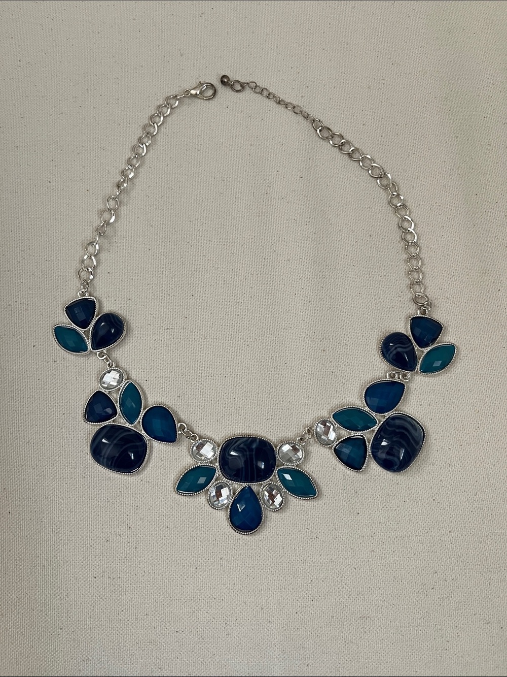Blue Teardrop Statement Necklace with Clear Accents